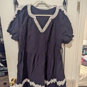 Black Cotton dress with white lace detail